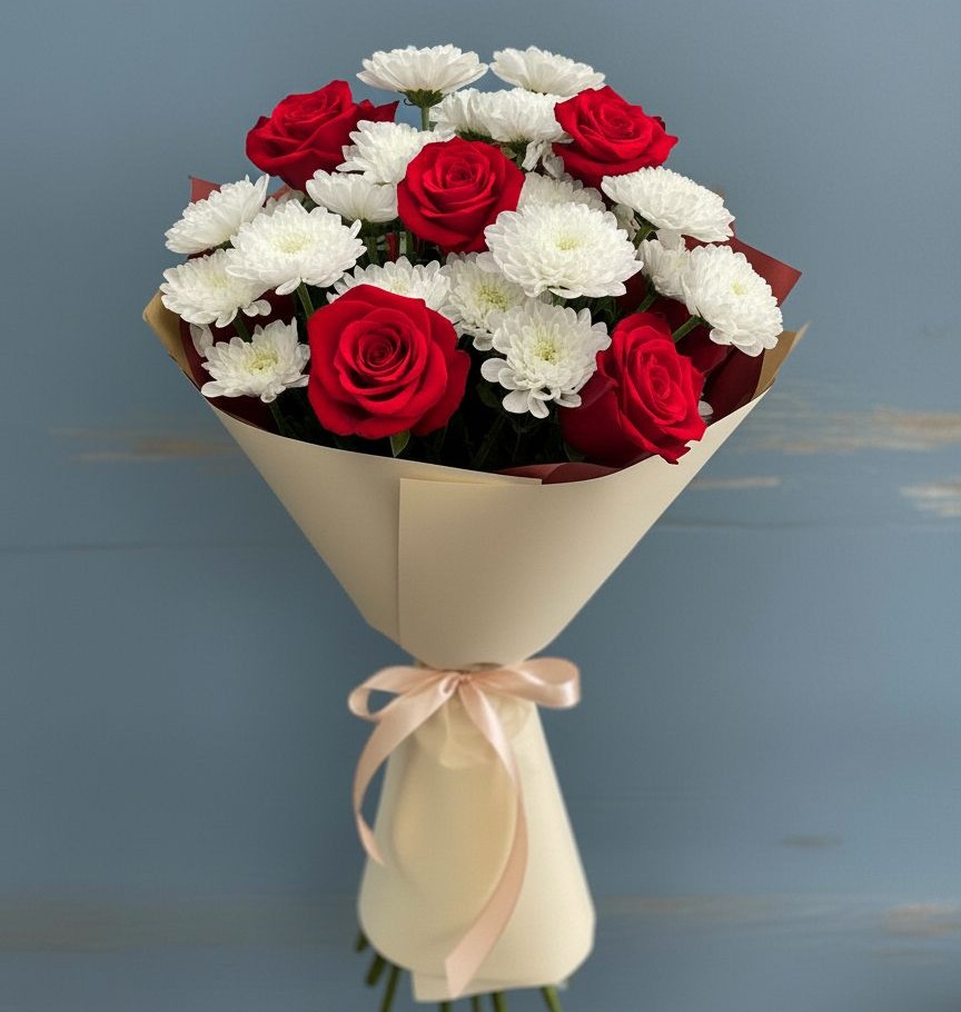 Букет цветов из: Розы и Хризантемы в Ассиновской