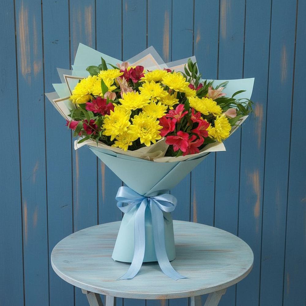 Букет цветов из: Альстромерии и Хризантемы в Ассиновской