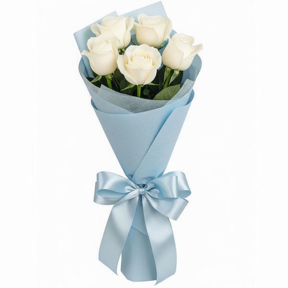 Букет 5 Белых роз Проуд в Ассиновской