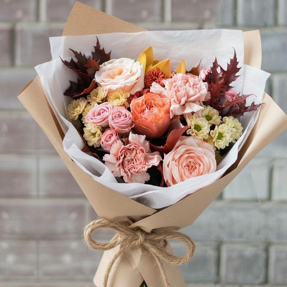 Букет цветов из: Гвоздики, Хризантемы и Розы в Ассиновской