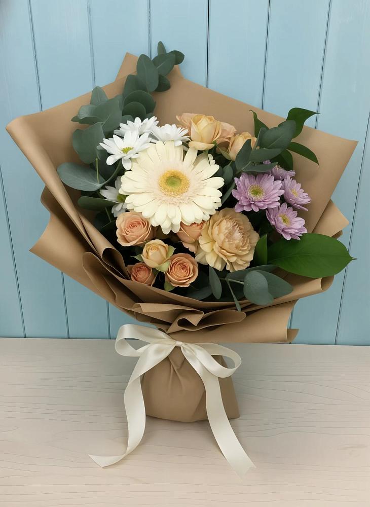 Букет цветов из: Герберы и Хризантемы в Ассиновской