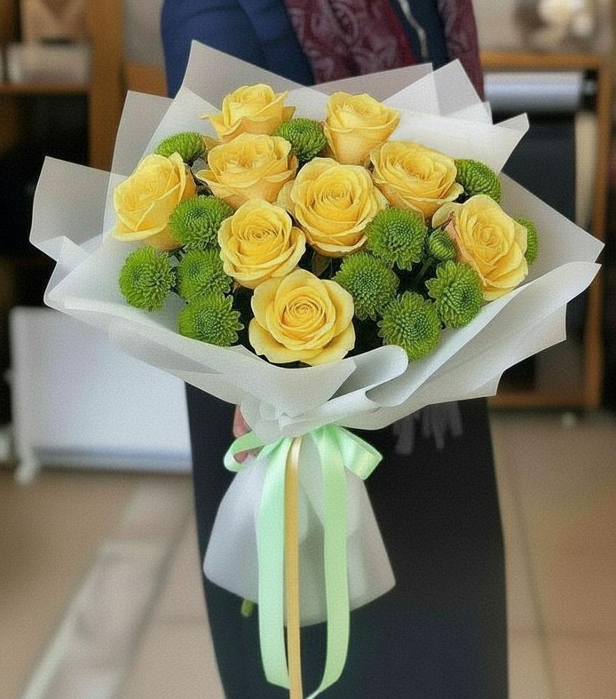 Букет цветов из: Хризантемы и Розы в Ассиновской