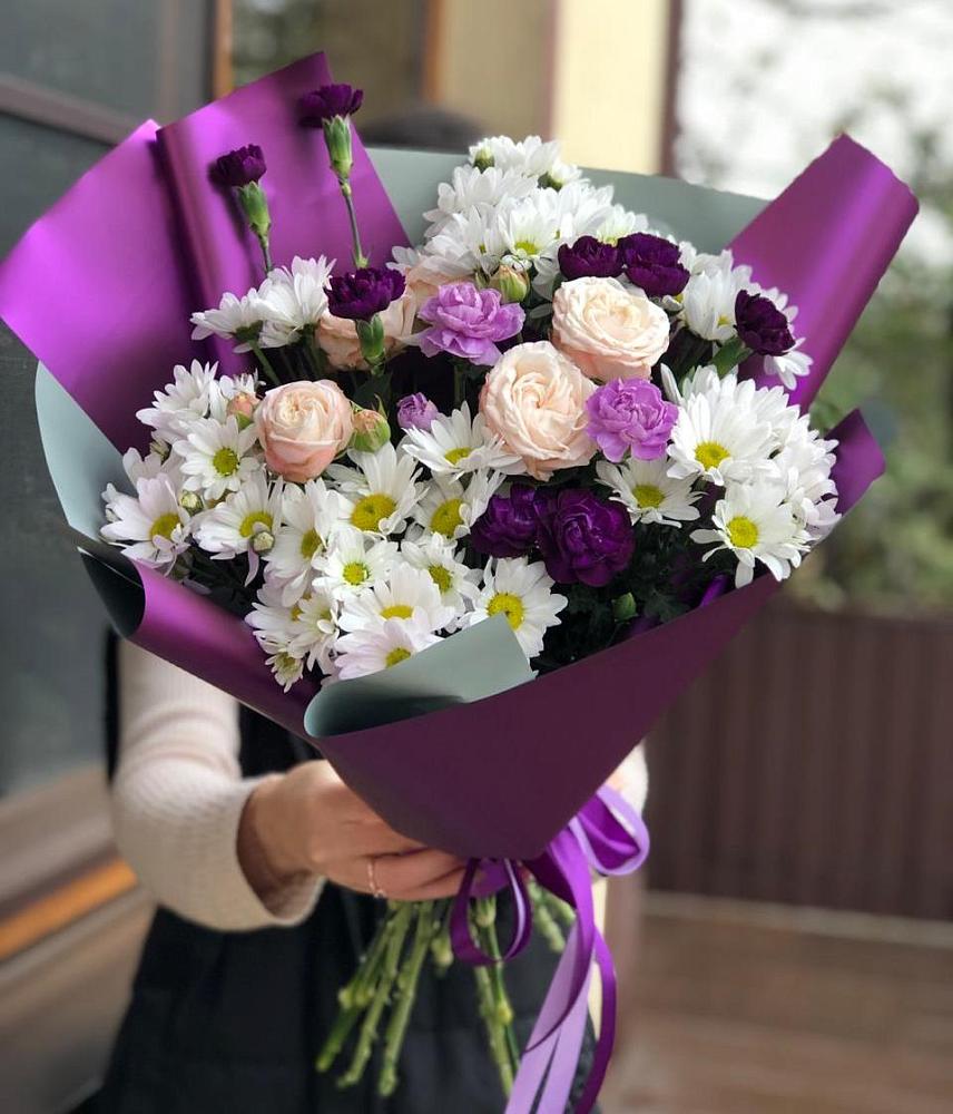 Букет цветов из: Хризантемы, Гвоздики и Розы в Ассиновской