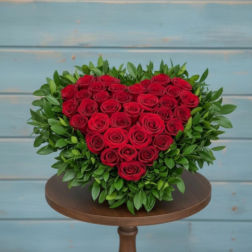 Цветочная композиция из Розы в виде сердца в Ассиновской