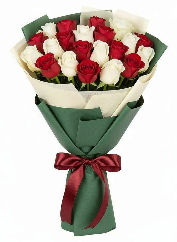Букет Микс из красных и белых роз в Ассиновской