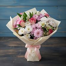 Букет цветов из:  Хризантемы, Альстромерии и Розы в Ассиновской