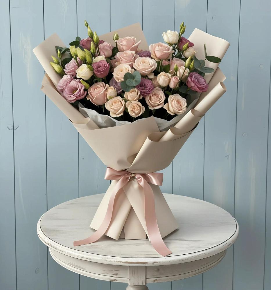 Букет цветов из: Розы и Лизиантусы в Ассиновской