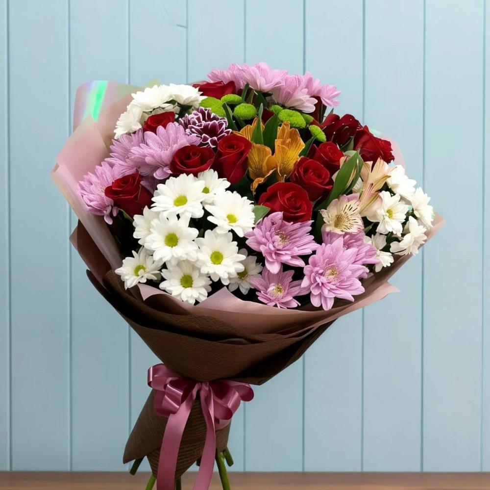 Букет цветов из: Розы, Хризантемы и Альстромерии в Ассиновской