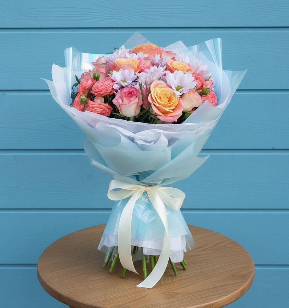 Букет цветов из: Хризантемы и Розы в Ассиновской